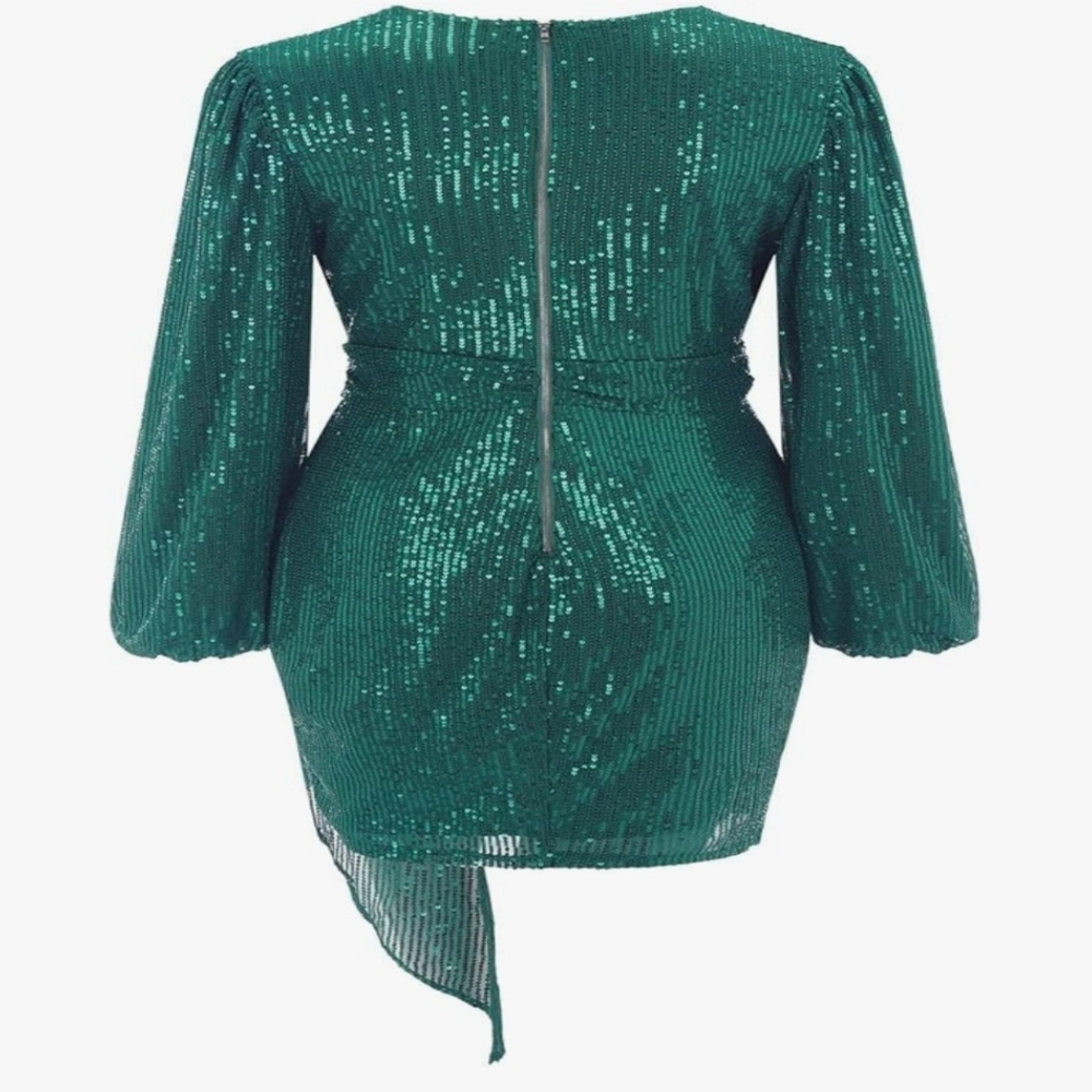 Fashion Nova Teal Sequin Long Sleeve Dress - Picture 5 of 6